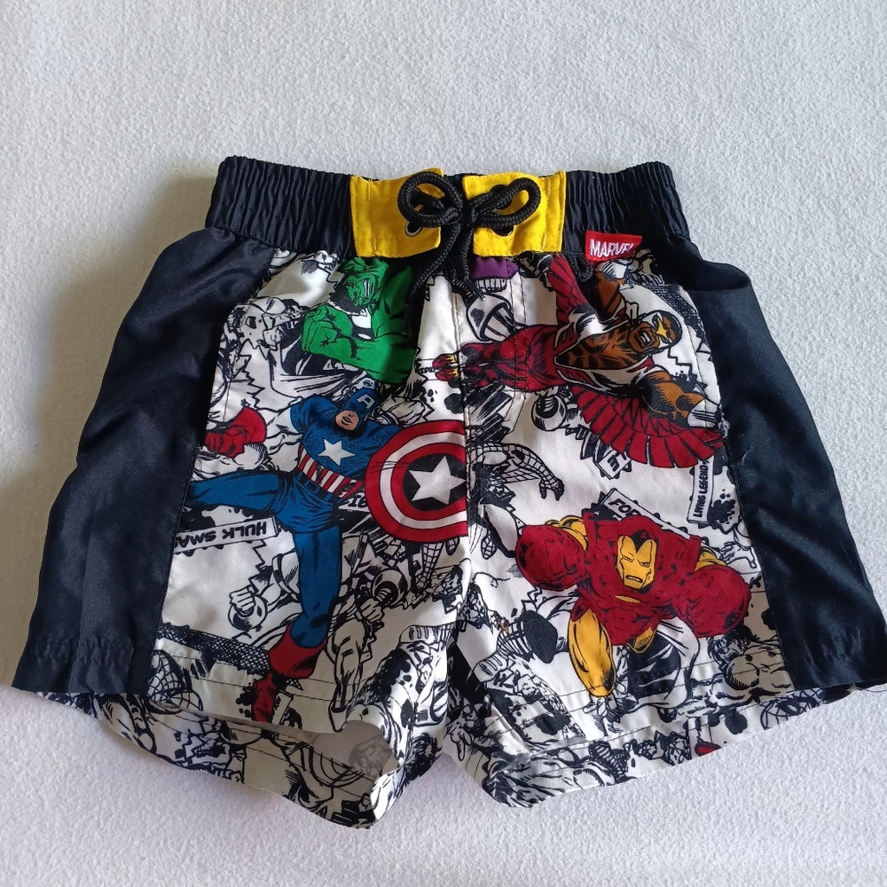 Marvel Sz 3 T Graphic Shorts - Black and Multicolor Swim Trunks Hulk Iron Man